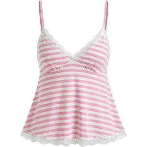 image:imageSOLY HUX Womens Y2K Lace Cami Sleeveless Striped Spaghetti Strap Camisole Gothic Babydoll TopsPink and White