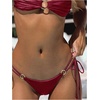 image:imageSOLY HUX Bathing Suit for Women Halter Ring Linked Tie Side Bikini Sets Two Piece SwimsuitPlain Burgundy