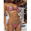 image:imageSOLY HUX Bathing Suit for Women Halter Ring Linked Tie Side Bikini Sets Two Piece SwimsuitPlain Dusty Pink