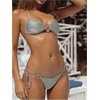 image:imageSOLY HUX Bathing Suit for Women Halter Ring Linked Tie Side Bikini Sets Two Piece SwimsuitPlain Light Grey