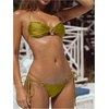 image:imageSOLY HUX Bathing Suit for Women Halter Ring Linked Tie Side Bikini Sets Two Piece SwimsuitPlain Mustard Yellow