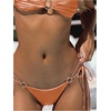 image:imageSOLY HUX Bathing Suit for Women Halter Ring Linked Tie Side Bikini Sets Two Piece SwimsuitPlain Orange