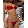 image:imageSOLY HUX Bathing Suit for Women Halter Ring Linked Tie Side Bikini Sets Two Piece SwimsuitPlain Red