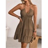 image:imageSOLY HUX Womens Summer Mini Dress Halter Backless Sleeveless A Line Ruffle Hem Flowy Cami Dresses SundressSolid Brown