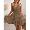 image:imageSOLY HUX Womens Summer Mini Dress Halter Backless Sleeveless A Line Ruffle Hem Flowy Cami Dresses SundressSolid Brown