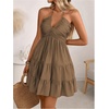 image:imageSOLY HUX Womens Summer Mini Dress Halter Backless Sleeveless A Line Ruffle Hem Flowy Cami Dresses SundressSolid Brown