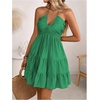 image:imageSOLY HUX Womens Summer Mini Dress Halter Backless Sleeveless A Line Ruffle Hem Flowy Cami Dresses SundressSolid Green