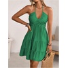 image:imageSOLY HUX Womens Summer Mini Dress Halter Backless Sleeveless A Line Ruffle Hem Flowy Cami Dresses SundressSolid Green