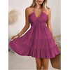 image:imageSOLY HUX Womens Summer Mini Dress Halter Backless Sleeveless A Line Ruffle Hem Flowy Cami Dresses SundressSolid Hotpink