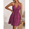 image:imageSOLY HUX Womens Summer Mini Dress Halter Backless Sleeveless A Line Ruffle Hem Flowy Cami Dresses SundressSolid Hotpink