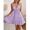 image:imageSOLY HUX Womens Summer Mini Dress Halter Backless Sleeveless A Line Ruffle Hem Flowy Cami Dresses SundressSolid Purple