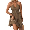 image:imageSOLY HUX Womens Summer Mini Dress Halter Backless Sleeveless A Line Ruffle Hem Flowy Cami Dresses SundressSolid Brown