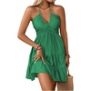 image:imageSOLY HUX Womens Summer Mini Dress Halter Backless Sleeveless A Line Ruffle Hem Flowy Cami Dresses SundressSolid Green