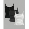 image:imageSOLY HUX Girls Tank Tops 3 Packs Cute Ruched Spaghetti Strap Camisole Slim Fit UndershirtsBlack Grey Polka Dots