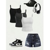image:imageSOLY HUX Girls Tank Tops 3 Packs Cute Ruched Spaghetti Strap Camisole Slim Fit UndershirtsBlack Grey Polka Dots