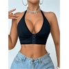 image:imageSOLY HUX Halter Bralette for Women Front Closure Bra Wireless V Neck Ribbed Knit Everyday Comfort BrasPure Black