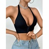 image:imageSOLY HUX Halter Bralette for Women Front Closure Bra Wireless V Neck Ribbed Knit Everyday Comfort BrasPure Black