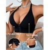 image:imageSOLY HUX Halter Bralette for Women Front Closure Bra Wireless V Neck Ribbed Knit Everyday Comfort BrasPure Black