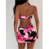 image:imageSOLY HUX Womens 3 Piece Swimsuit Floral Halter Bikini Set Beach Vacation Bathing Suit with Drawstring Cover Up SkirtBlack Floral