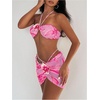 image:imageSOLY HUX Womens 3 Piece Swimsuit Floral Halter Bikini Set Beach Vacation Bathing Suit with Drawstring Cover Up SkirtPink Floral Printed