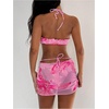 image:imageSOLY HUX Womens 3 Piece Swimsuit Floral Halter Bikini Set Beach Vacation Bathing Suit with Drawstring Cover Up SkirtPink Floral Printed
