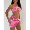 image:imageSOLY HUX Womens 3 Piece Swimsuit Floral Halter Bikini Set Beach Vacation Bathing Suit with Drawstring Cover Up SkirtPink Floral Printed