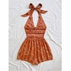 image:imageSOLY HUX Womens Summer Halter Romper Deep V Neck Backless Sleeveless Boho Short JumpsuitBrown
