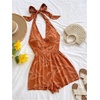 image:imageSOLY HUX Womens Summer Halter Romper Deep V Neck Backless Sleeveless Boho Short JumpsuitBrown