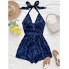 image:imageSOLY HUX Womens Summer Halter Romper Deep V Neck Backless Sleeveless Boho Short JumpsuitDark Blue