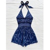 image:imageSOLY HUX Womens Summer Halter Romper Deep V Neck Backless Sleeveless Boho Short JumpsuitDark Blue