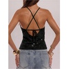 image:imageSOLY HUX Womens Y2k Sequin Cami Top V Neck Spaghetti Strap Criss Cross Backless Going Out Tops Party ClubwearBlack