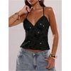 image:imageSOLY HUX Womens Y2k Sequin Cami Top V Neck Spaghetti Strap Criss Cross Backless Going Out Tops Party ClubwearBlack