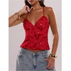 image:imageSOLY HUX Womens Y2k Sequin Cami Top V Neck Spaghetti Strap Criss Cross Backless Going Out Tops Party ClubwearRed