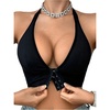 image:imageSOLY HUX Halter Bralette for Women Front Closure Bra Wireless V Neck Ribbed Knit Everyday Comfort BrasPure Black