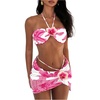 image:imageSOLY HUX Womens 3 Piece Swimsuit Floral Halter Bikini Set Beach Vacation Bathing Suit with Drawstring Cover Up SkirtPink Floral