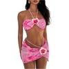 image:imageSOLY HUX Womens 3 Piece Swimsuit Floral Halter Bikini Set Beach Vacation Bathing Suit with Drawstring Cover Up SkirtPink Floral Printed