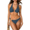 image:imageSOLY HUX Womens Halter Bikini Set V Neck Ring Linked Bathing Suit Summer Beach Two Piece SwimsuitSolid Teal Blue