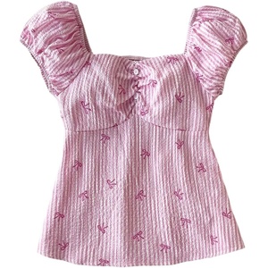 image:imageSOLY HUX Girls Gingham Tops Y2K Cute Blouse Summer Sweetheart Neck Shirts Aesthetic ClothesPink Striped Bow