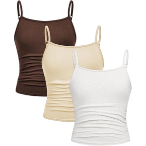image:imageSOLY HUX Girls Tank Tops 3 Packs Cute Ruched Spaghetti Strap Camisole Slim Fit UndershirtsApricot Brown White