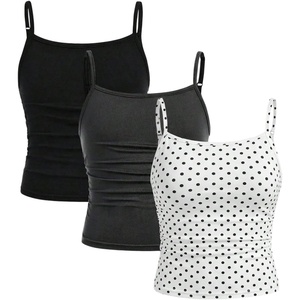 image:imageSOLY HUX Girls Tank Tops 3 Packs Cute Ruched Spaghetti Strap Camisole Slim Fit UndershirtsBlack Grey Polka Dots