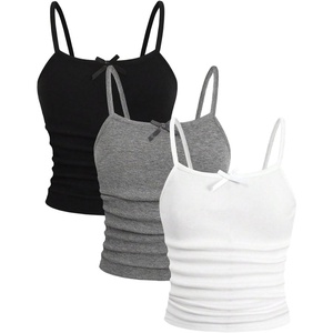 image:imageSOLY HUX Girls Tank Tops 3 Packs Cute Ruched Spaghetti Strap Camisole Slim Fit UndershirtsBlack Grey White Bow
