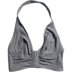 image:imageSOLY HUX Halter Bralette for Women Front Closure Bra Wireless V Neck Ribbed Knit Everyday Comfort BrasSolid Grey