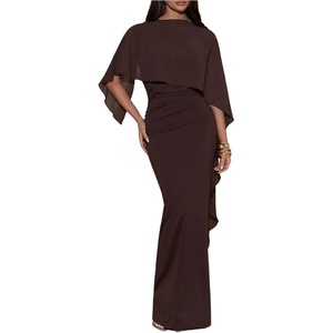 image:imageSOLY HUX Womens Elegant Bodycon Maxi Dresses Evening Fishtail Shawl Dress Cocktail Formal GownsPure Brown