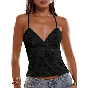 image:imageSOLY HUX Womens Y2k Sequin Cami Top V Neck Spaghetti Strap Criss Cross Backless Going Out Tops Party ClubwearBlack