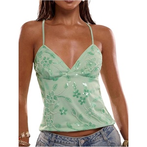 image:imageSOLY HUX Womens Y2k Sequin Cami Top V Neck Spaghetti Strap Criss Cross Backless Going Out Tops Party ClubwearGreen