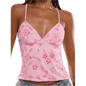 image:imageSOLY HUX Womens Y2k Sequin Cami Top V Neck Spaghetti Strap Criss Cross Backless Going Out Tops Party ClubwearLight Pink