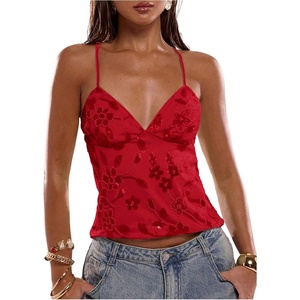 image:imageSOLY HUX Womens Y2k Sequin Cami Top V Neck Spaghetti Strap Criss Cross Backless Going Out Tops Party ClubwearRed