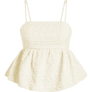 image:imageSOLY HUX Babydoll Top for Women Y2k Peplum Cami Cute Going Out Crop Tank Tops Flowy Ruffle Summer Spaghetti Strap ShirtApricot Jacquard