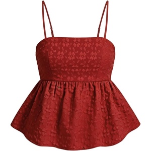 image:imageSOLY HUX Babydoll Top for Women Y2k Peplum Cami Cute Going Out Crop Tank Tops Flowy Ruffle Summer Spaghetti Strap ShirtBurgundy