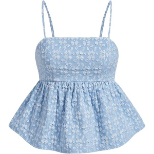 image:imageSOLY HUX Babydoll Top for Women Y2k Peplum Cami Cute Going Out Crop Tank Tops Flowy Ruffle Summer Spaghetti Strap ShirtLight Blue